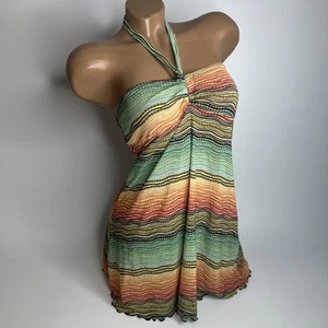 Y2K Striped Mesh Tube Halter Top Long Boho Hippie Fairy Lettuce Hem Festival XS - Picture 1 of 9