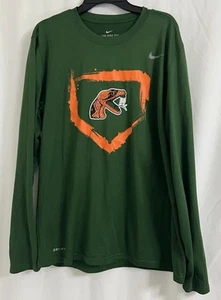 Nike Dri-Fit FAMU Swoosh Logo Youth T-shirt Sz L Green Long Sleeve Florida Team - Picture 1 of 24