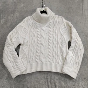 Suéter Grueso Tejido con Cable Pescador XS OVERSIZE Crema Cuello Alto Mezcla de Lana - Imagen 1 de 8