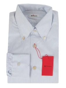 Kiton Light Blue Striped Cotton Shirt - Slim - 15.5/39 - (KT11142314) - Picture 1 of 4