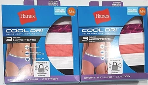 6 HANES WOMEN HIPSTERS M/6 Cotton No Ride Up No Pinch Wicking Cool Dri Tagless - Picture 1 of 4