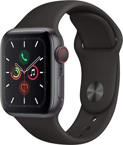 Apple Watch Series 5 44 mm Boîtier en aluminium gris sidéral avec bracelet sport noir - S/M - Photo 1 sur 6