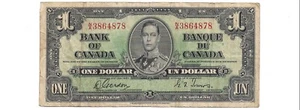 1937 Vintage Canada $1 Bill! Canadian 1 Dollar Paper Currency King George VI - Picture 1 of 2