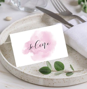 PERSONALISED Place Cards Wedding Name Meal Table Setting Pink Watercolour PC35 - Picture 1 of 2