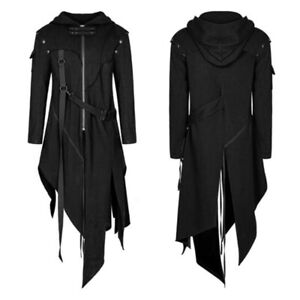 Men Medieval Jacket Hooded Long Coat Gothic Retro Cardigan Outwear Clothes Coat