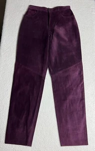 Pantaloni alti dritti nuovi con etichette Peruvian Connection viola 100% pelle scamosciata - 12 - Foto 1 di 12