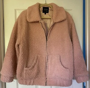 Cotton On Jacket Women's medium pink Faux Fur Teddy Fleece Zip Up jacket - Picture 1 of 3