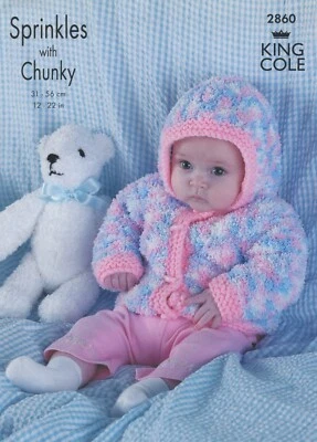 King Cole Chunky Knitting Pattern 2860 Baby Jacket, Sweater & Vest Preemie-18mos - Image 1 of 3