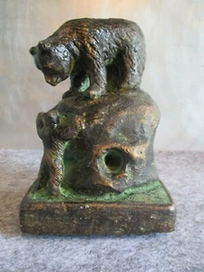 Bär mit Baby, Patiniert und handsigniert, Tolles Deco Stück, Datiert - Bild 1 von 9