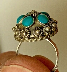 Vintage Sterling Ring markiert mit türkisfarbenen Steinen - Bild 1 von 5