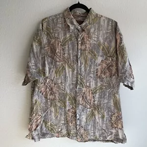 Tori Richard Brown Leaf Print Hawaiian Button Up Pocket Lawn Cotton Shirt Sz XL - Picture 1 of 12