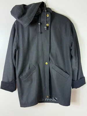 Sobretudo com capuz Herman Kay mistura de lã - Casaco de lã preto 8P - Imagem 1 de 4