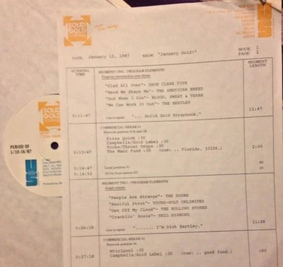 RADIO SHOW JAN GOLD 1/12/87 SHOCKING BLUE, DOORS, NEIL DIAMOND,DONOVAN, BS&T,DC5 - Image 1 of 2