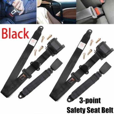 2Set Retractable 3 Point Safety Seat Belt Straps Car Vehicle Adjustable Belt Kit - Image 1 of 4