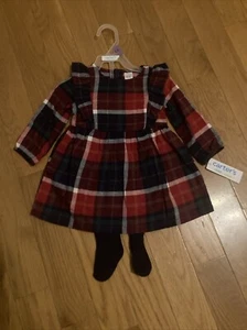 Carter’s Baby Girl Size 12 month Christmas Plaid Dress with Navy Stocking - Picture 1 of 5