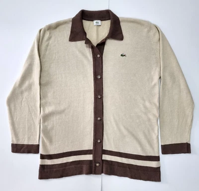 Cárdigan Suéter Preppy Clásico L 42 Beige Vintage Años 70 80 LACOSTE Lino Algodón Foto 1 de 4