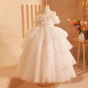 Elegant White Flower Girl Dress Lace Princess Kids Birthday Party Ball Gown - Picture 1 of 7