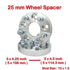 2 pcs 25mm 5 Studs 12 x 1.5 PCD 5 x 108 to 5 x 114.3 mm Wheel Spacer Spacers