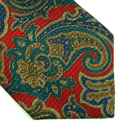 Corbata Chaps Ralph Lauren 100% Seda Rojo Azul Patrón Paisley Hecha en EE. UU. 57"x4" Foto 1 de 4