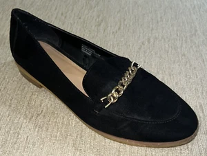 Papaya Black Suede Flat Gold Chain Shoes EUR 40 Uk 7 - Picture 1 of 12