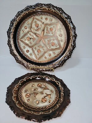 Copper And Enamel Turkish Serving Tea Trays Gulistan Handmade   - Image 1 of 4