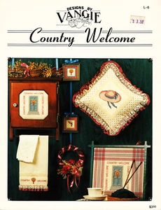 Vangie COUNTRY WELCOME Vintage Sombrero Gorro Puerta Punto de Cruz Patrón Folleto - Imagen 1 de 1