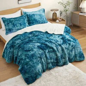 Antistatic Reversible Comforter Set, Winter Warm Sherpa Fleece Plush Bed Blanket - Picture 1 of 6