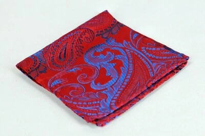 Lord R Colton Masterworks Trikala Ruby & Cobalt Paisley Pocket Square Silk New - Image 1 of 3