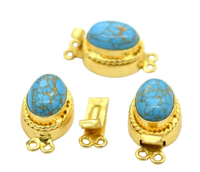 2 Pcs Blue Copper Turquoise Box Clasp 2 Strand 18k Gold Plated - Image 1 of 4