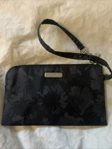 Baggallini RFID Onyx Floral 7.5 X 4.5 Wristlet Clutch Wallet Black Gray Floral - Picture 1 of 4