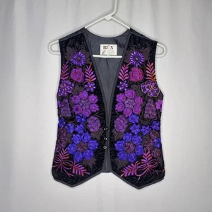 Vintage Native Embroidered Floral Vest Women XXS Whimsigoth Fairycore Hippie - Picture 1 of 8