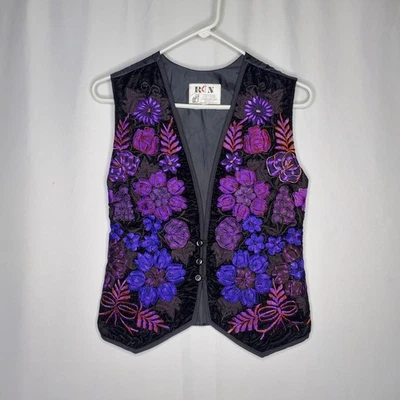 Vintage Native Embroidered Floral Vest Women XXS Whimsigoth Fairycore Hippie - Image 1 of 4