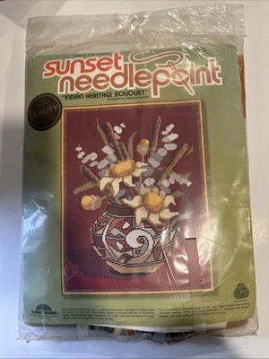 Sunset Stitchery Needlepoint Kit “Indian Heritage Bouquet” #6225 NEW (bag torn) - Image 1 of 4