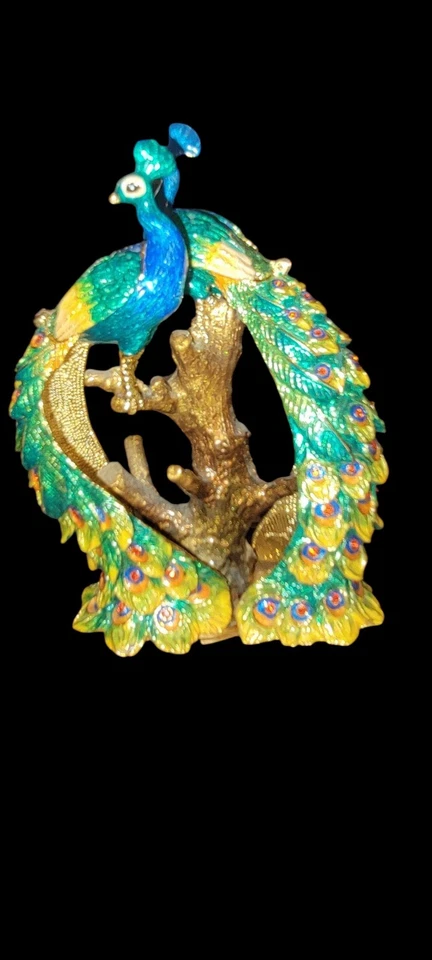 Caja de baratija grande doble con joyas de pavo real RUCINNI rara 4,5" Foto 1 de 4