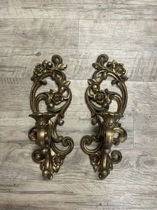 Vintage HOMCO 4118 Gold Floral Wandleuchter 2er Set Kerzenhalter - Bild 1 von 4
