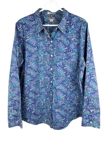 LL Bean Women's Button Front Shirt Blue Purple Ditsy Floral Wrinkle Free Size XL - Picture 1 of 9