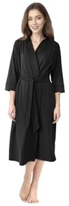  Women's Robe Long Knit Bathrobe 3/4 Sleeves Soft Medium (Pack of 1) Black - Picture 1 of 7