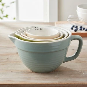 Stoneware Batter Bowl Measuring Cups Set of 4 Kitchen Baking Food Safe - Picture 1 of 7
