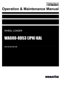 Komatsu WA600-8D53 JPN KAL Wheel Loader Operators Manual SN 80182-80196 - Picture 1 of 1