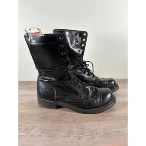 Vintage schwarz Leder Herren Militär Kampfstiefel Hergestellt in Korea Größe 11 EUC - Bild 1 von 10