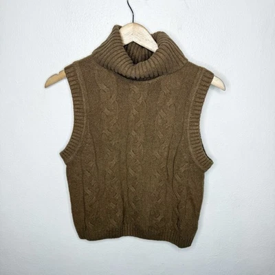Gap Cash Soft Cable Knit Turtleneck Sweater Tank Cocoa Powder Brown Womens XS - Image 1 of 4