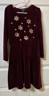 Vestido Borgoña Manga Larga Terciopelo Niña Talla 10 Lilt Vacaciones Navidad Foto 1 de 4