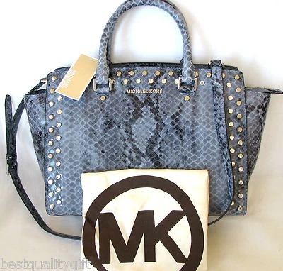 MICHAEL KORS GRANDE SELMA AZUL PITÓN + JOYA CARTERA, BANDOLERA, BOLSO, MANO + PRECIO DE VENTA SUGERIDO POR EL FABRICANTE 498 $ Foto 1 de 4