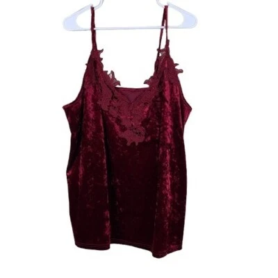 Измельченный бархат сексуальный блестящий цветочный отделки Cami причудливый бордовый размер XL - Изображение 1 из 4