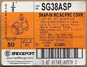 Bridgeport SG38ASP 3/8" Snap-In isolierte AC/MC-Box mit 50 Steckverbindern - Bild 1 von 3