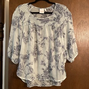 Lauren Conrad Women’s Top Floral Sheer Green Balloon Sleeve Blouse Size S - Picture 1 of 6