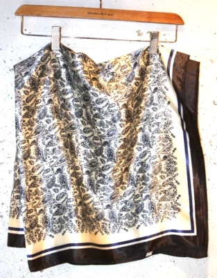 Шелковый шарф женщин синий и белый шейный платок надежном пейсли темно-синий  - Изображение 1 из 4