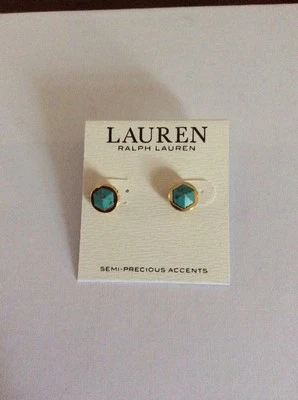 $32 Lauren Ralph Lauren Pendientes Piedra Azul Tono Dorado #113a Foto 1 de 4