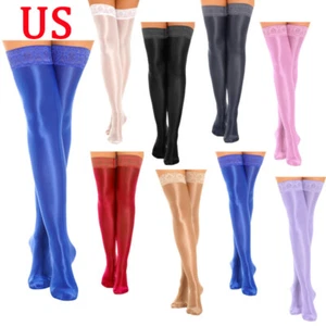 Women Shiny Thigh High Stockings Lace Sheer Footed Tights Stay Up Pantyhoses - Picture 1 of 109
