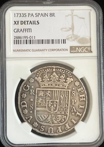 SPAIN 8 REALES 1733S  NGC XF DETAILS Treasure Shipwreckcoins - Picture 1 of 4
